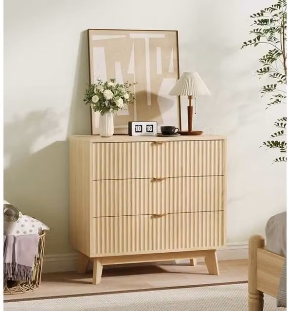 Havendro Mid-Century 3-Drawer Chest of Drawers in Natural Wood and MDF with Metal Accents – 1