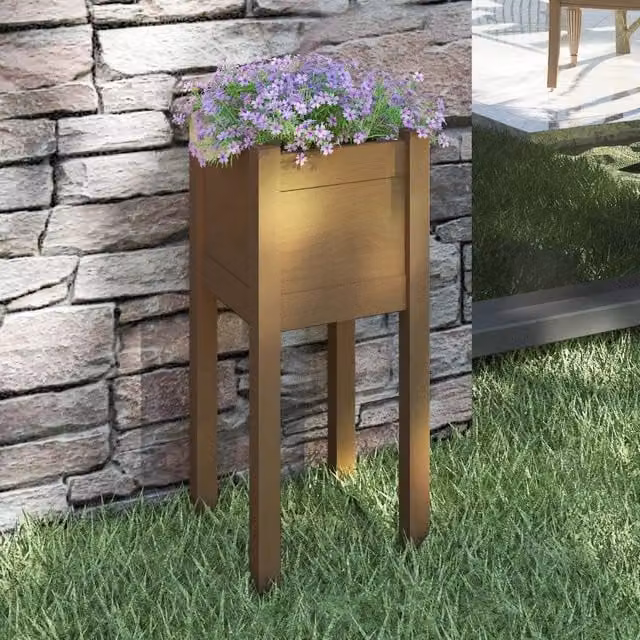 Berkfield Home Garden Planter Tub in Brown Solid Wood, W/D/H: 31 x 31 x 70 cm