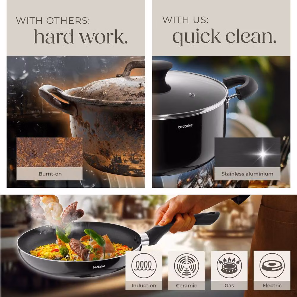 tectake Una & Varese 39 Piece Kitchen and Dinnerware Set in Black – 4