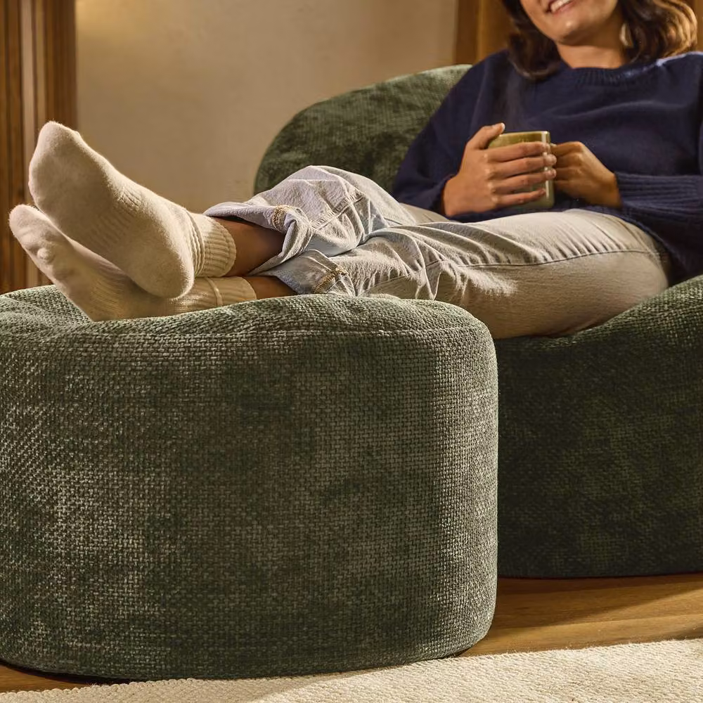 ICON Orb Accent Chair and Milano Round Footstool in Green Chenille Fabric – 5