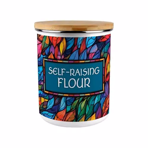 Purely Home Stained Glass Patterned Self-Raising Flour Canister, 2.7 l, Multicolour Enamel and Bamboo