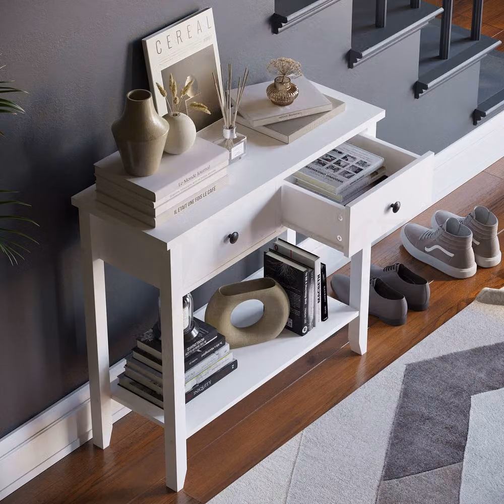 HD Designs Windsor Wooden Console Table with Drawers in White – 4
