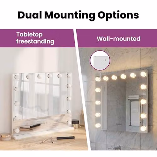 vidaXL LED Tabletop Vanity Mirror in White with Touch Switch, Glass and Metal, W: 50 cm, D: 10 cm, H: 44 cm – 3