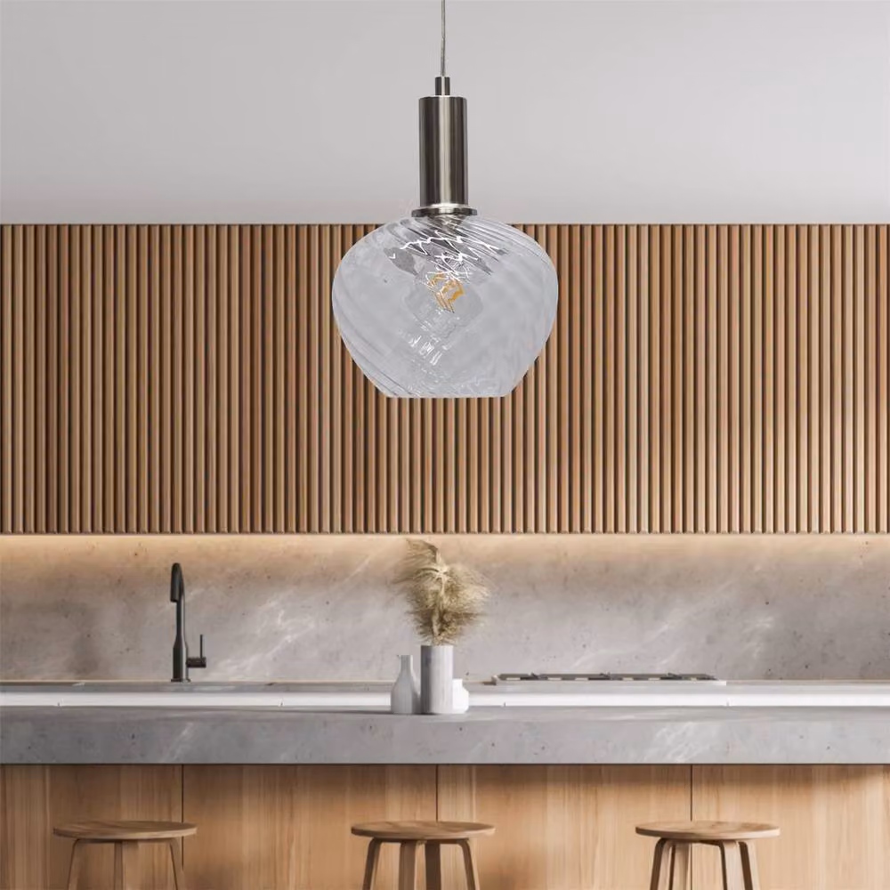 First Choice Lighting Bradson Art Deco Pendant Fitting with Transparent Swirl Glass and Silver Metal Finish – 2