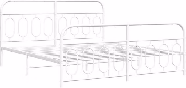 Berkfield Home Metal Bed Frame with Footboard, White, W: 183 cm, D: 187 cm, H: 100 cm