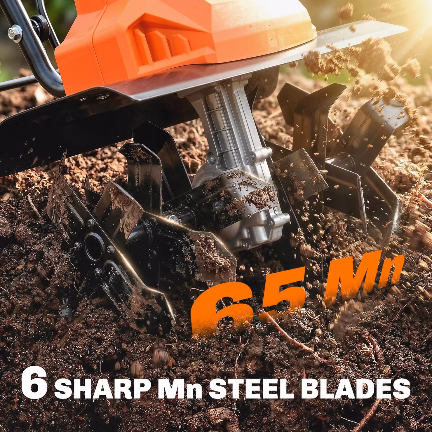 Outsunny 1500W Electric Garden Tiller in Orange with Foldable Handle, 40cm Working Width, 20cm Tilling Depth and 6 Steel Blades – 5