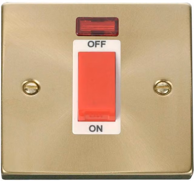 SE HOME White Surface Mount 1 Gang Switch with Neon in Satin Brushed Brass
