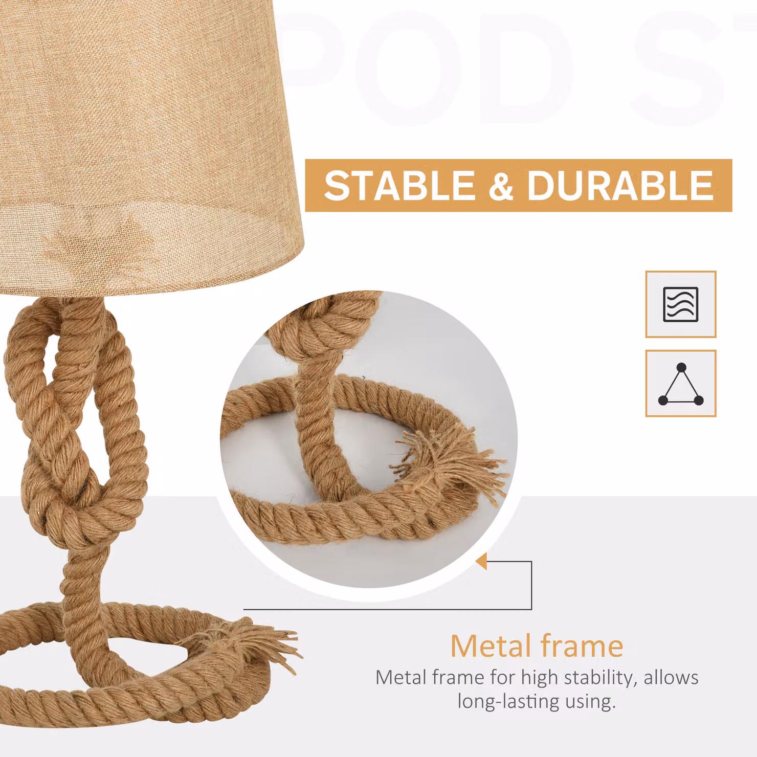 HOMCOM Nautical Style Table Lamp with Rope Base and Beige Fabric Lampshade – 4
