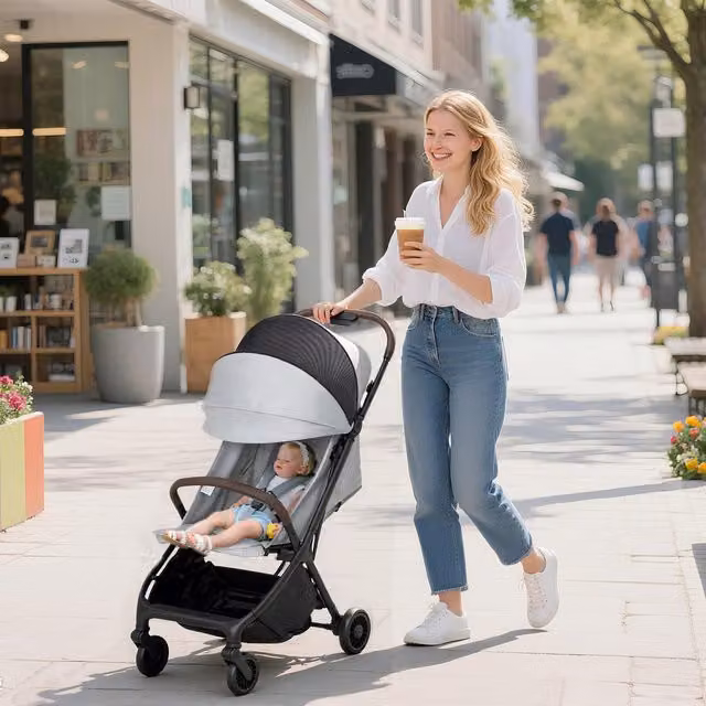 AIYAPLAY Foldable One Hand Fold Travel Buggy in Light Grey