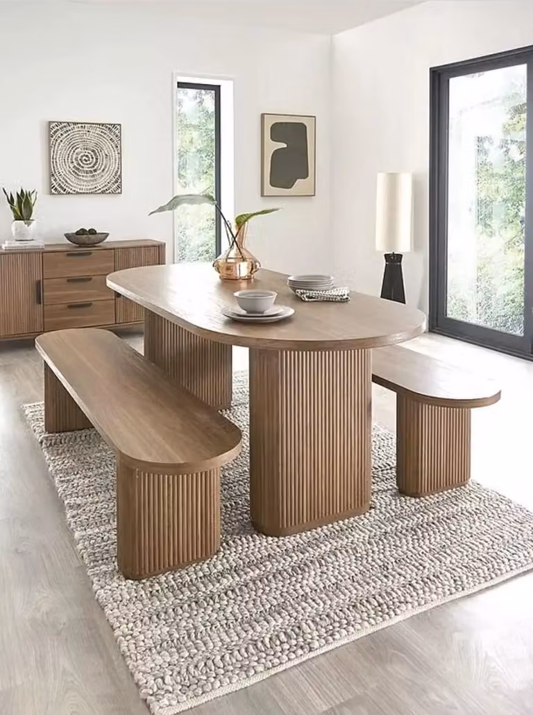 Carina Round Dining Table and Bench Set in Oak Brown