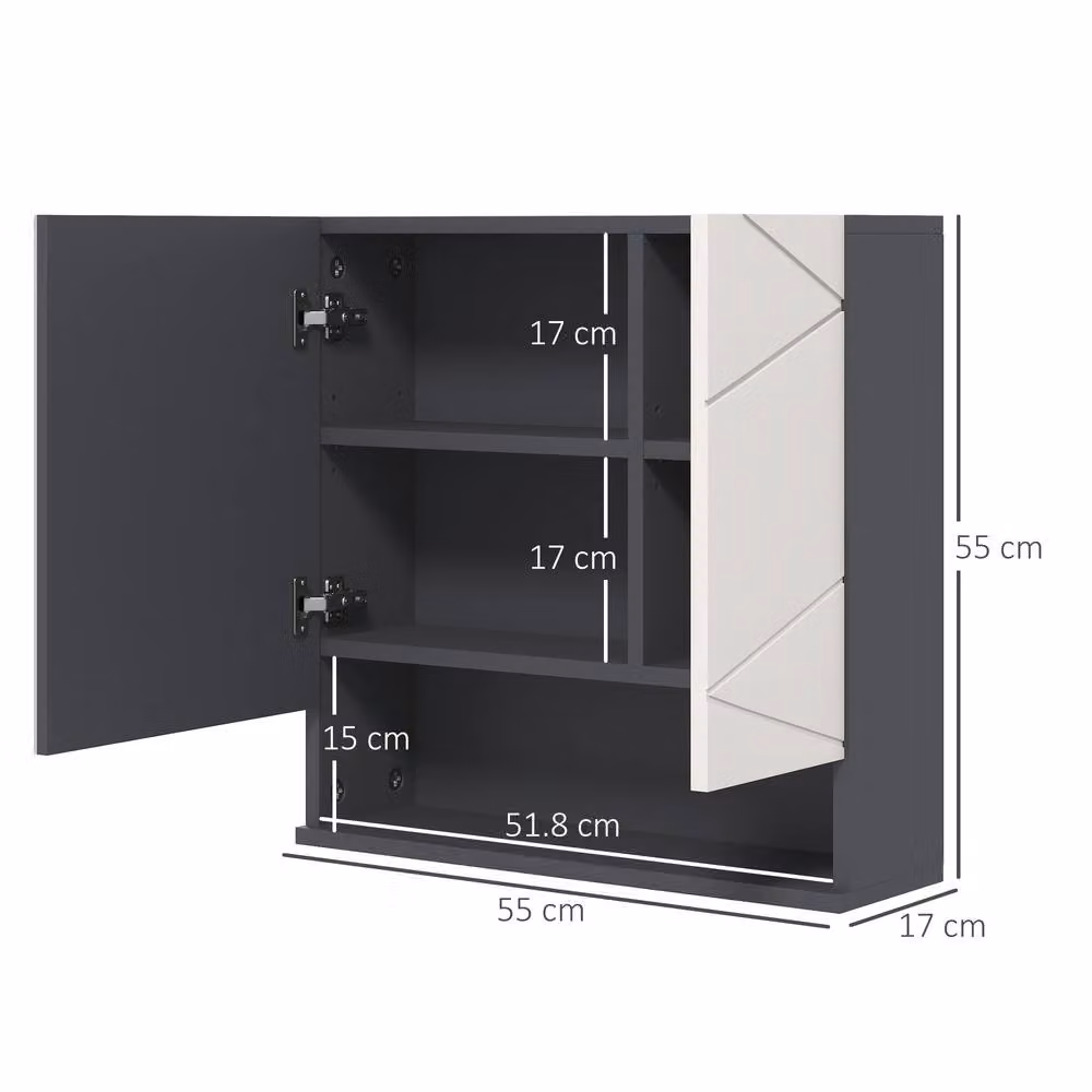 STILVORA Modern Wall Mounted Grey Matt Bathroom Mirror Cabinet with Hinged Doors and Internal Shelves W/D/H: 55 x 55 x 15 cm – 3