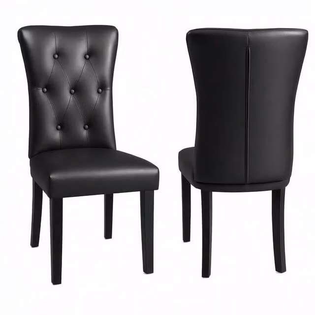 Alivio Modern Faux Leather Dining Chair in Black with Rubberwood Legs