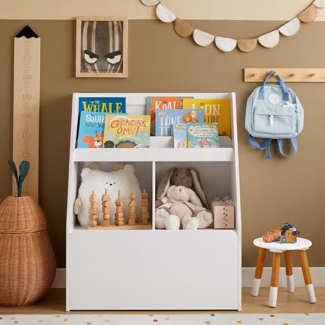 SoBuy Kids Bookcase Organiser with Storage Chest on Wheels in White