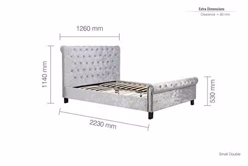 Birlea Sienna Upholstered Steel Crushed Velvet Bed Frame with Lift Up Base in Silver Grey, W/D/H: 120 x 200 cm – 2