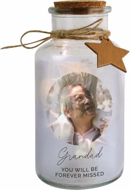 Personalised Memento Company Personalised Photo Upload LED Glass Jar in Clear