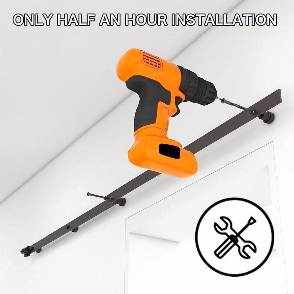 Hinsinc 6.6ft Sliding Wood Barn Door Track System Kit in Black Powder Coated Steel – 3