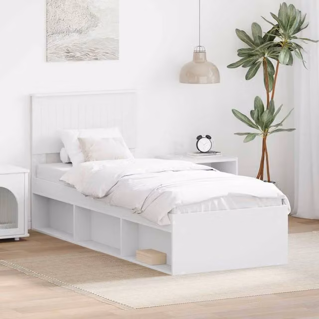 Berkfield Home Modern White Bed Frame with Headboard in Pine and Engineered Wood, W: 75 cm, L: 190 cm