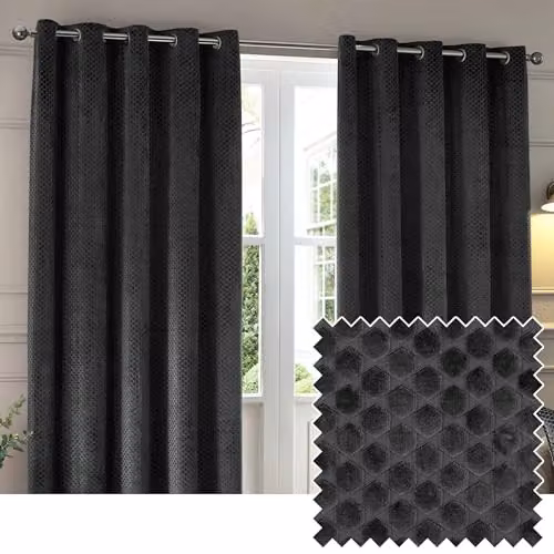 Paoletti Neptune Velvet Eyelet Curtain Pair in Anthracite Grey, W: 229 cm, D: 0 cm, H: 183 cm – 1