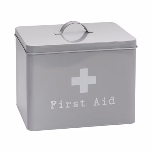 Harbour Housewares Vintage Metal First Aid Box in Grey with Lid and Handles – 1