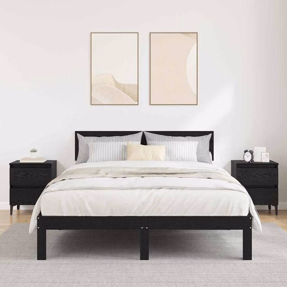 Berkfield Home Set of 2 Black Oak Bedside Cabinets, W: 40 cm, D: 35 cm, H: 50 cm – 2