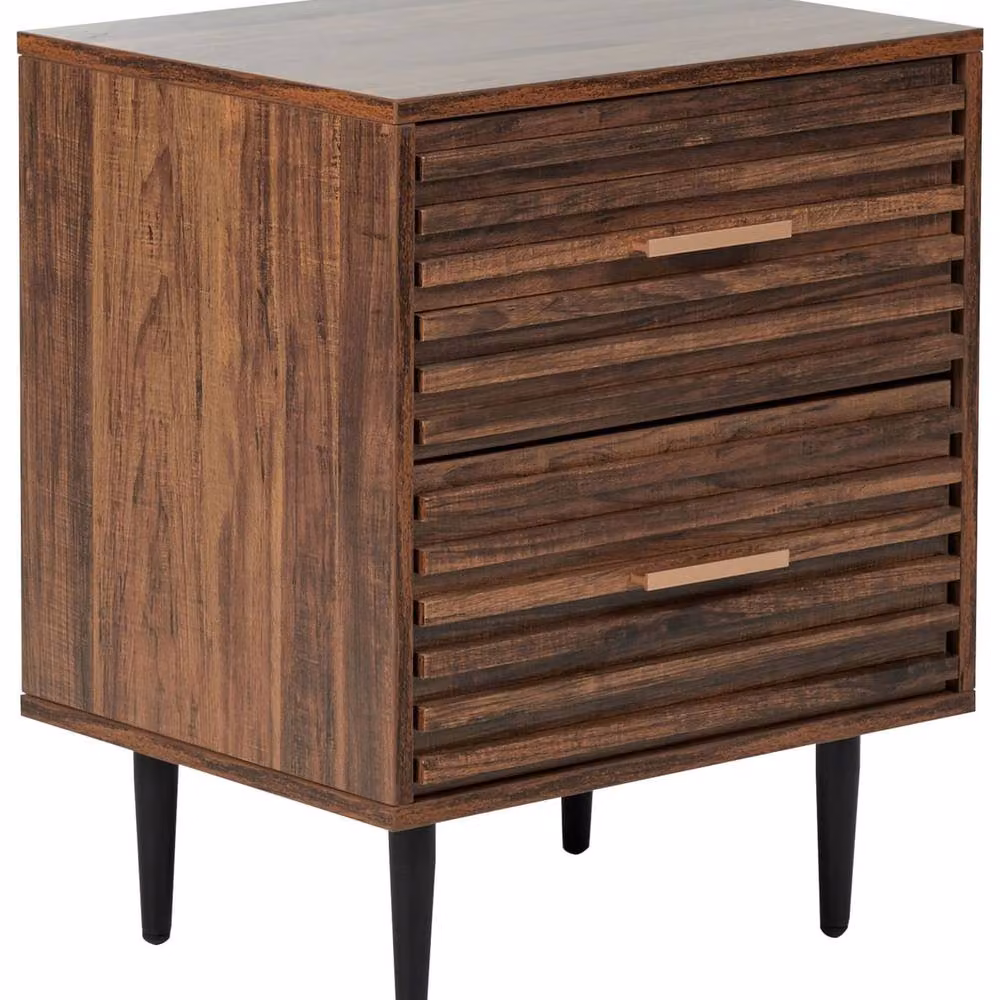 Wyld and Coco Living Mid-Century Two Drawer Bedside Table in Dark Brown Wood and Metal – 2