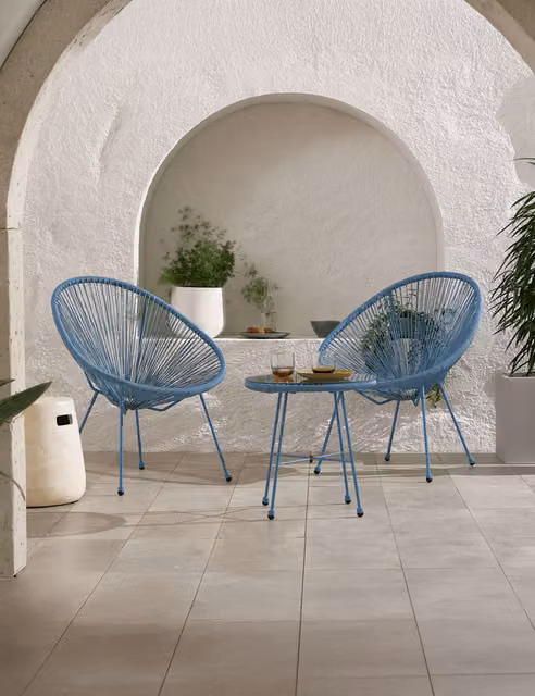 Royalcraft Monaco Rattan Bistro Set with Table and 2 Chairs in Blue