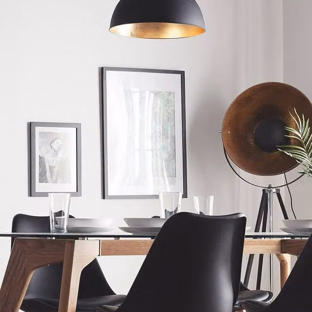 Wyld and Coco Black Half-Globe 1-Light Pendant Lamp with Gold Interior