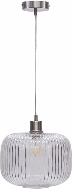 First Choice Lighting Batley Large Pendant Light with Transparent Ribbed Glass and Silver Satin Nickel Fitting, H 127.5 cm x W 25.5 cm x D 25.5 cm – 1