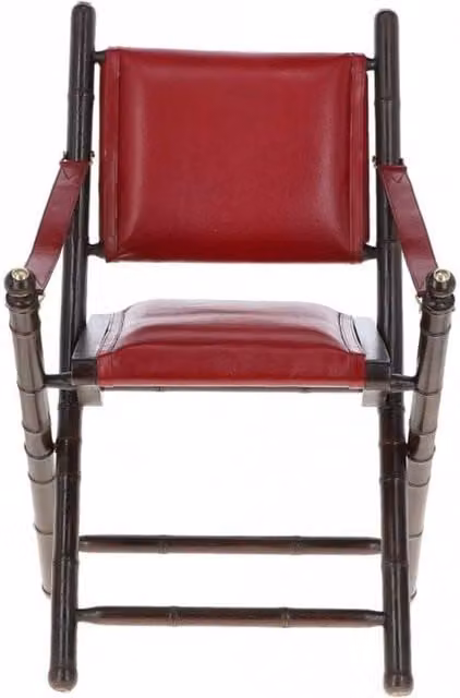 Vintage VIN 39 Folding Leather Chair with Armrests in Red and Ashwood