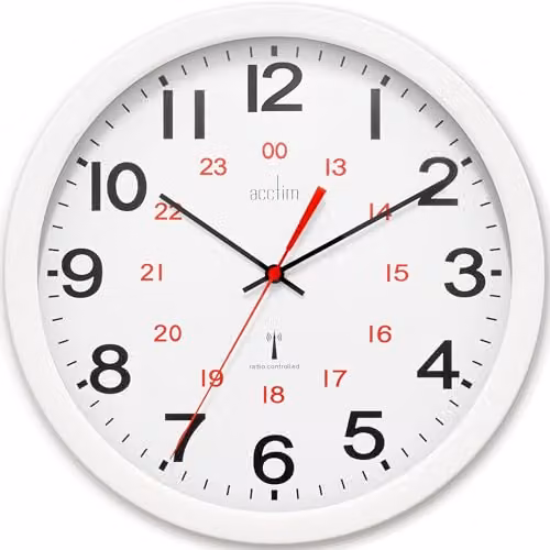 Acctim Controller Radio Controlled Round Wall Clock in White, Diameter: 30 cm
