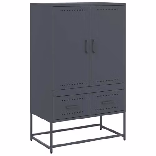 vidaXL Anthracite Steel Highboard with Hinged Doors and Internal Shelves, W/D/H: 68 x 39 x 111.5 cm