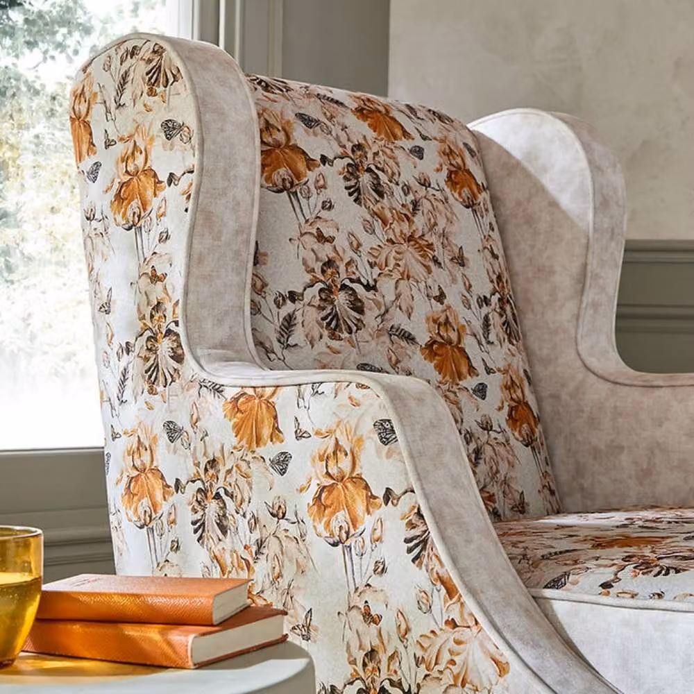 Stratus Interiors Luxury Floral Wingback Accent Chair in Beige Fabric with Solid Wood Frame – 3