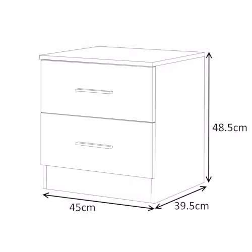 Reflect 2 Drawer Bedside Table in Black Gloss and Black Oak, H 48.5 cm x W 45 cm x D 39.5 cm – 2
