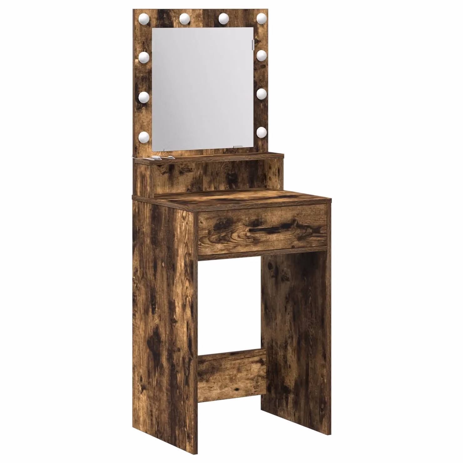 Berkfield Home Modern Makeup Table with Hollywood LED Lights in Smoked Oak Brown, W: 50 cm, D: 41 cm, H: 135 cm – 2