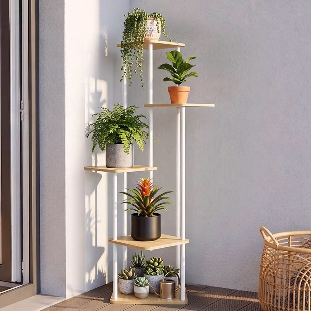 Levede 5 Tier Metal Corner Plant Stand and Flower Pot Display Rack in Natural Sand/Beige/White – 2