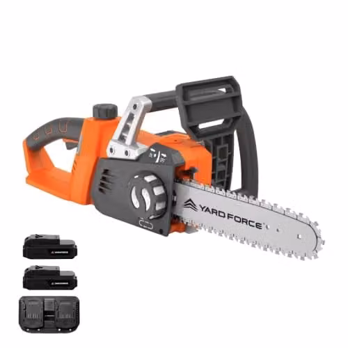 Yard Force 40V Cordless Chainsaw in Orange with 35cm Bar and 2x20V 4.0Ah Rechargeable Batteries