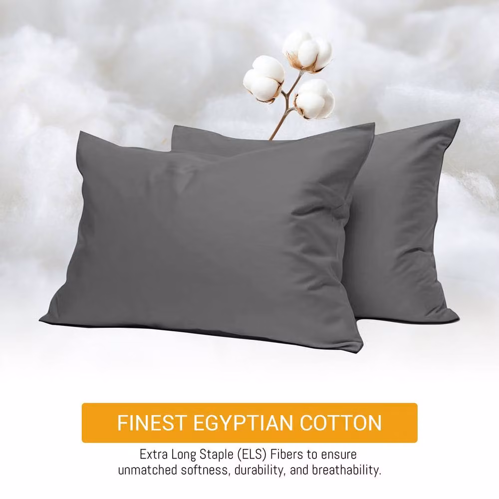 Grace 300 Thread Count 100% Egyptian Cotton Pillowcase 4 Pack with Envelope Closure in Charcoal Grey – 2