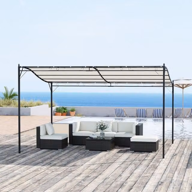Outsunny White Metal Wall-Mounted Lean-to Pent Canopy Gazebo