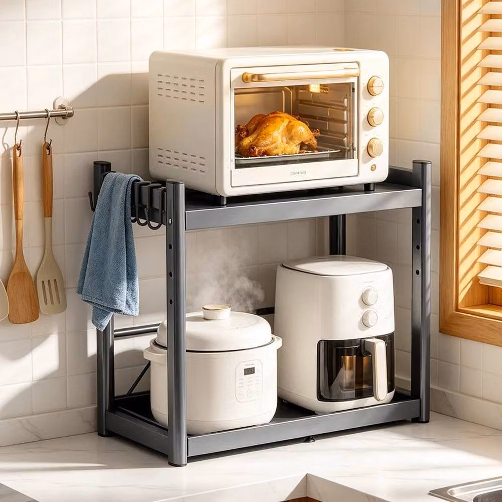 EONLION 2 Tier Expandable Microwave Oven Rack with Adjustable Shelves, Black – 3