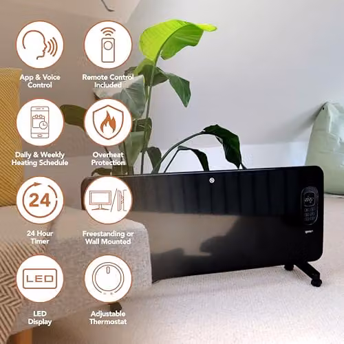 Igenix IG9520BLWIFI Smart Electric Panel Heater, 2000W, Black, with WiFi, App Control, Remote Control and 24hr Timer – 3