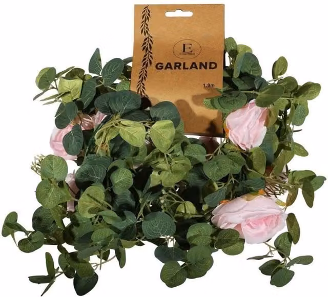 KDMD Pink Rose Mixed Floral Hanging Garland with Foliage – 1