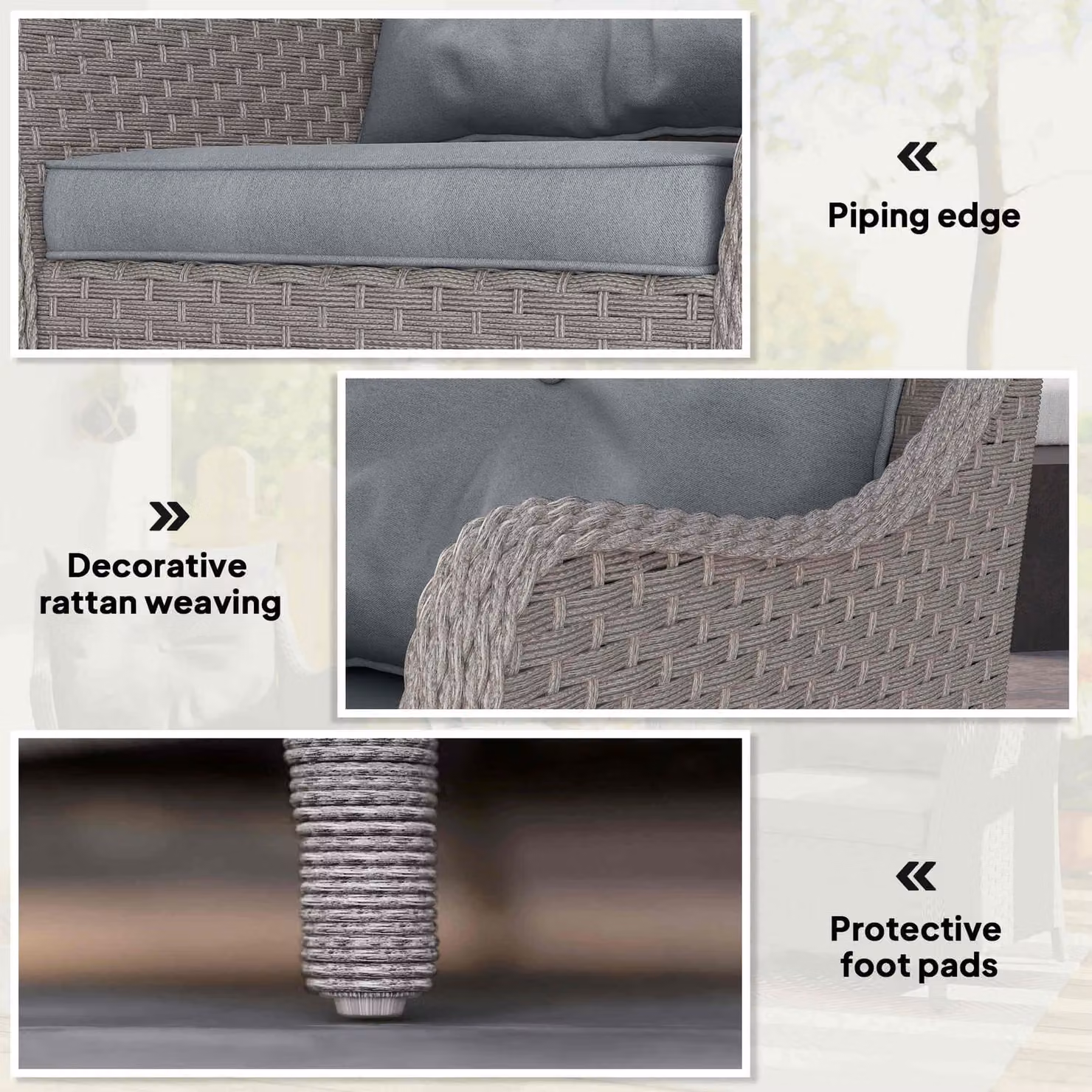 Outsunny Set of 2 Light Grey Rattan Garden Armchairs with Cushions and High Back – 4