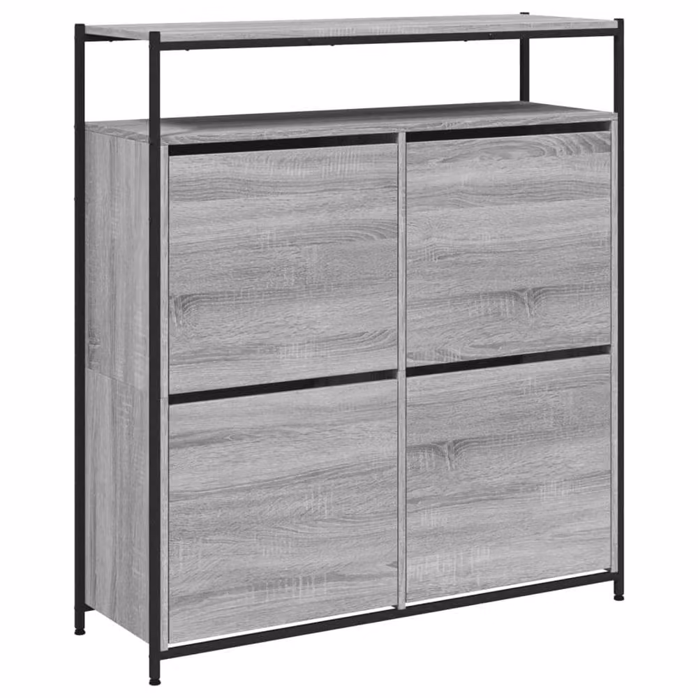 Berkfield Home Grey Shoe Cabinet with 4 Tilting Compartments, W/D/H: 100 x 34 x 112 cm – 2