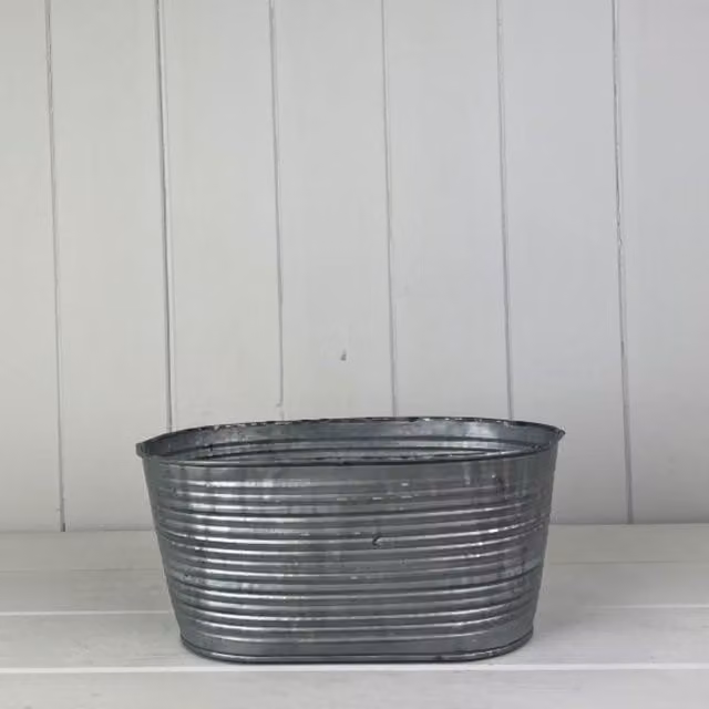 KDMD Rustic Grey Ribbed Oval Zinc Metal Trough