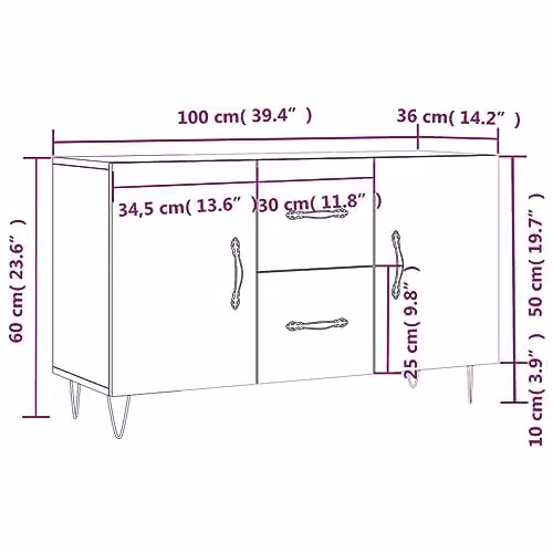 vidaXL Modern Sideboard in Brown Wood and Metal, W/D/H: 100 x 36 x 60 cm – 3