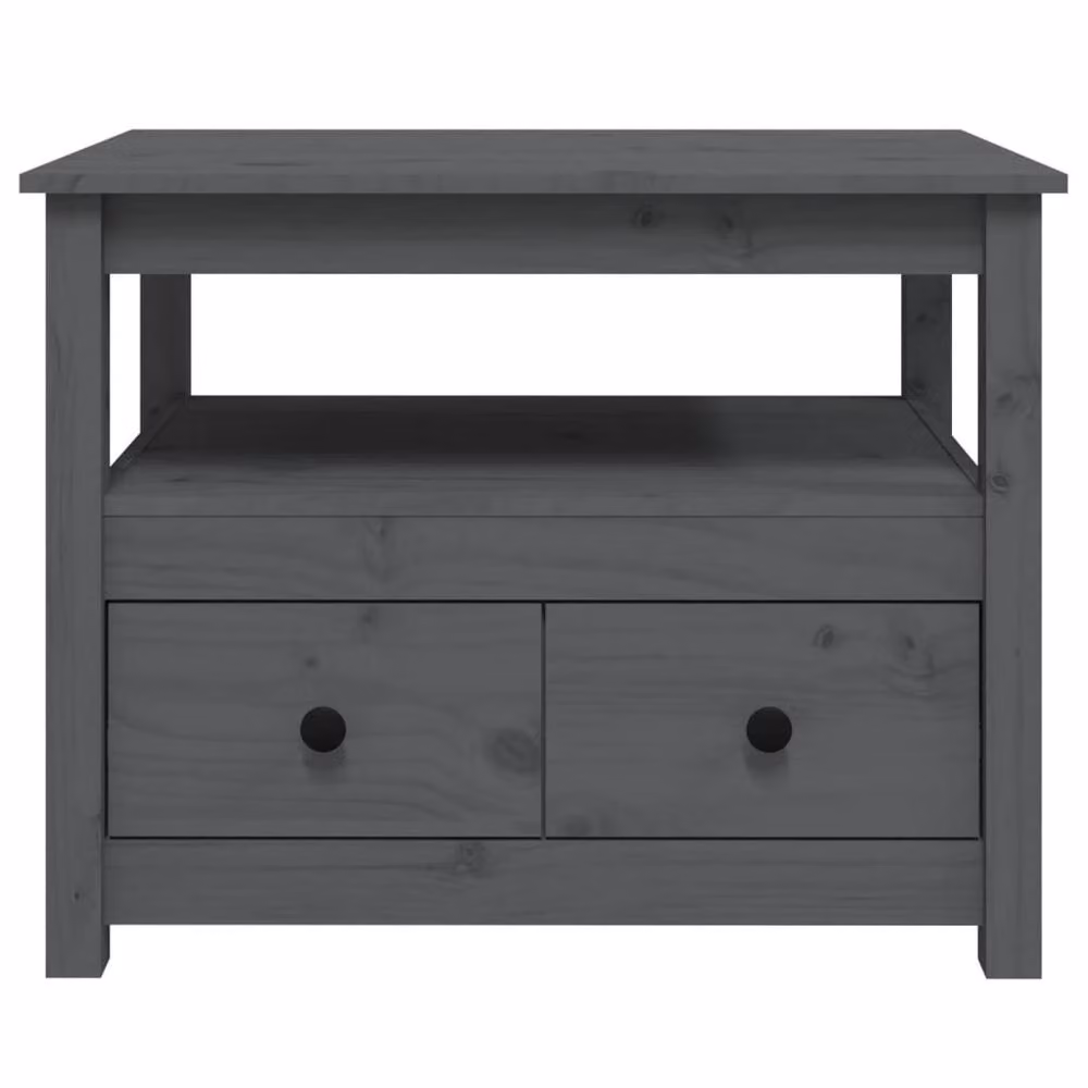 Berkfield Home Grey Rustic Solid Pine Coffee Table W: 71 cm, D: 49 cm, H: 55 cm – 4