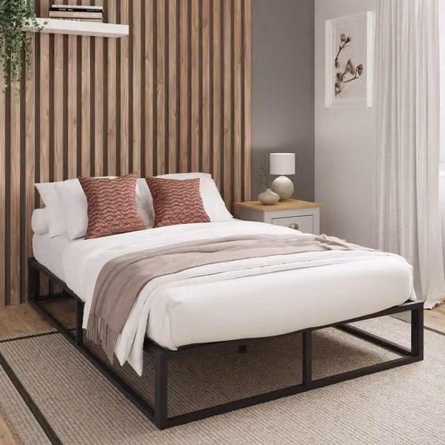 GFW Modern Metal Platform Bed Frame in Black, W/D/H: 120 x 200 cm