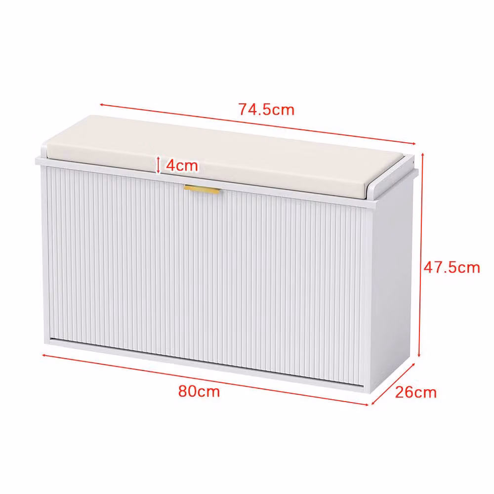 ERGOVEXA White and Gold Shoe Storage Bench with Padded Seat and Flip Drawer – 2