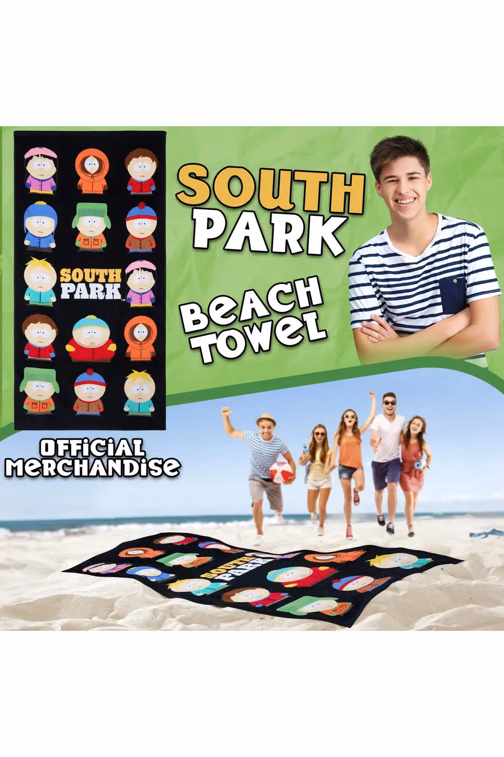 United Essentials South Park Graphic Beach Towel, Multicolour and Black, 100% Cotton, W/H: 140 x 70 cm – 8