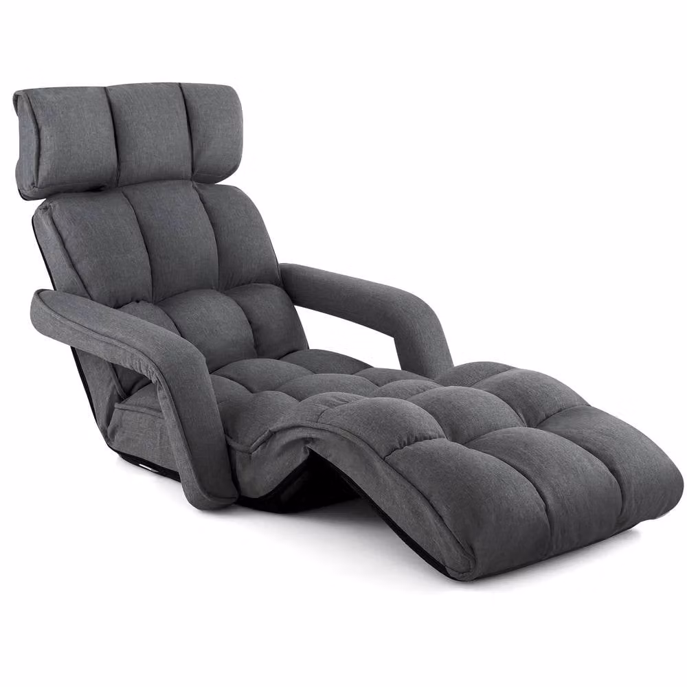 Costway Foldable Lazy Sofa Chaise Lounger in Grey with 6 Adjustable Positions and Metal Frame – 5